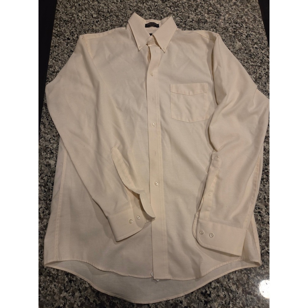 Barrington Mens Cream‎ Wrinkle Free Oxford Button Down Shirt 15.5 34/35 Made USA